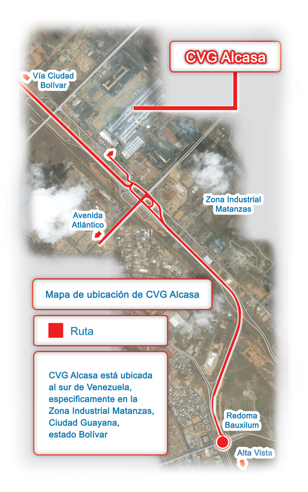 Mapa ampliado de ubicación de CVG Alcasa